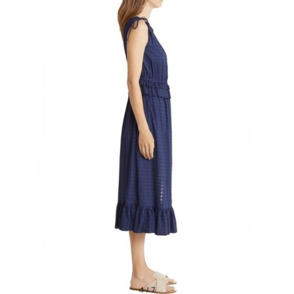 Nordstrom Dress S Navy ruffle Romantic Cottagecore Faux Wrap Travel Vacation - Picture 5 of 11